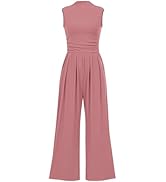 Pretty Garden Womens Summer One Piece Sleeveless Mock Neck Wide Leg Pants Rompers With Pockets