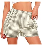 PRETTYGARDEN Womens Boxer Shorts 2025 Summer Casual Lounge Sleep Gingham Pajama Y2K Plaid Short P...