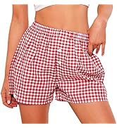 PRETTYGARDEN Womens Boxer Shorts 2025 Summer Casual Lounge Sleep Gingham Pajama Y2K Plaid Short P...