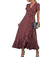 PRETTYGARDEN Women's Summer Wrap Maxi Dress Casual Boho Floral V Neck Short Sleeve Ruffle Hem Spl...