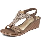 TEMOFON Women's Low Wedge Heels Summer Dressy Platform Sandals Elastic Ankle Strap Open Toe Flowe...