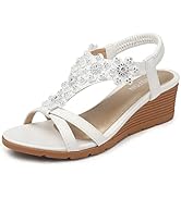 TEMOFON Womens Sandals Wedge Low: Summer Open Toe Wedges - Dressy Casual Elastic Ankle Strap Plat...