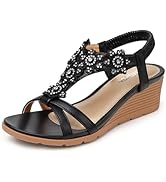 TEMOFON Womens Sandals Wedge Low: Summer Open Toe Wedges - Dressy Casual Elastic Ankle Strap Plat...