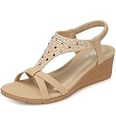 TEMOFON Sandals for Women Wedge Dressy: Summer Open Toe Ankle Strap Sandal, Comfortable Low Platf...