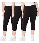 TNNZEET 3 Pack Plus Size Capri Leggings with Pockets for Women, High Waisted Black Workout Yoga L...