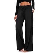 TNNZEET Women’s Black Lounge Yoga Pants with Pockets - Comfy Wide Leg Maternity Pajama Pants