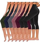 TNNZEET 7 Pack Capri Leggings for Women, High Waisted Soft Black Workout Yoga Pants