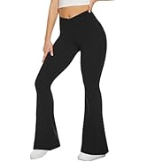 TNNZEET Black Flare Leggings for Women, Crossover Yoga Pants with Pockets Bootcut Flared Leggings