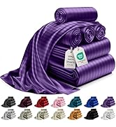 DECOLURE Striped Satin Sheets Full Set 6pc - Luxurious Silk Touch Satin Sheets Full - All-Season ...