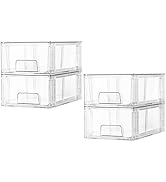 4 Pack Stackable Storage Drawers,Clear Acrylic Drawer Organizers with Handles, Easily Assemble fo...