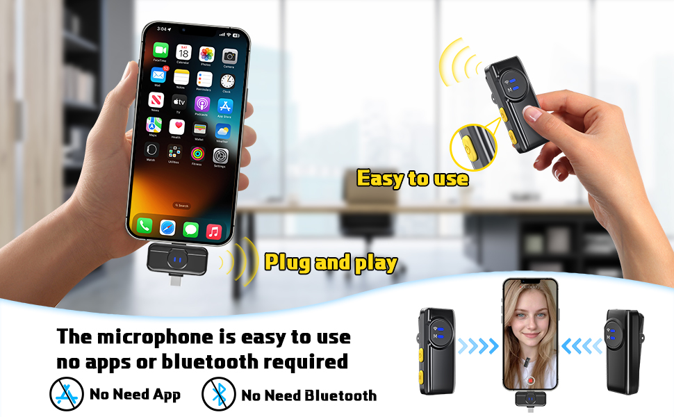 Wireless Microphone - Plug and Play, Easy to use - No Need App - No Need Bluetooth