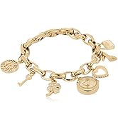 Anne Klein Women's Premium Crystal Accented Gold-Tone Charm Bracelet Watch, 10/7604CHRM