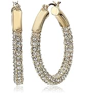 Anne Klein Women's Pierced Earrings Pave Tubular Hoop, Gold