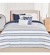 Anne Klein Archer Stripe 4-Piece Comforter Set Twin, Navy