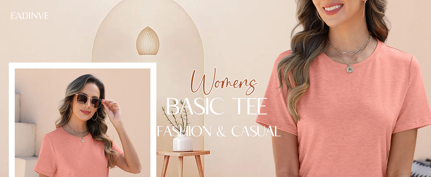 EADINVE Women Tops Casual T Shirts Crewneck Short Sleeve Summer Tees