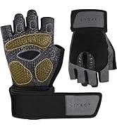 LIFECT Padded Weight Lifting Workout Gloves with Wrist Wrap Support for Men & Women, Full Palm Pr...