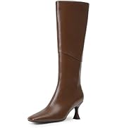 Modatope Knee High Boots Women Square Toe Tall Boots Kitten Heel Long Boots Side Zipper Dress Fas...