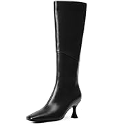 Modatope Knee High Boots Women Square Toe Tall Boots Kitten Heel Long Boots Side Zipper Dress Fas...