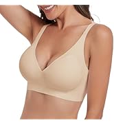 HORISUN Seamless Bras Full Coverage V Neck Push Up Wireless Bras for Women