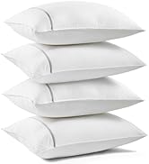 Bedsure Queen Size Pillows Set of 4 - Luxury Hotel Quality Pillows with Satin Stripe & Breathable...