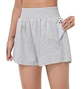 THE GYM PEOPLE Women's High Waist Sweat Shorts Summer Athletic Lounge Short with Zipper Pockets