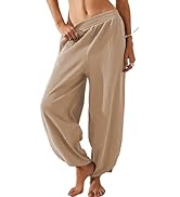 Faleave Women's Baggy Wide Leg Pants Elastic Waisted Casual Comfy Palazzo Harem Pants with Pockets