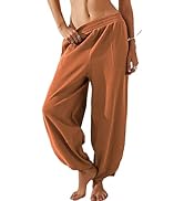 Faleave Women's Baggy Wide Leg Pants Elastic Waisted Casual Comfy Palazzo Harem Pants with Pockets