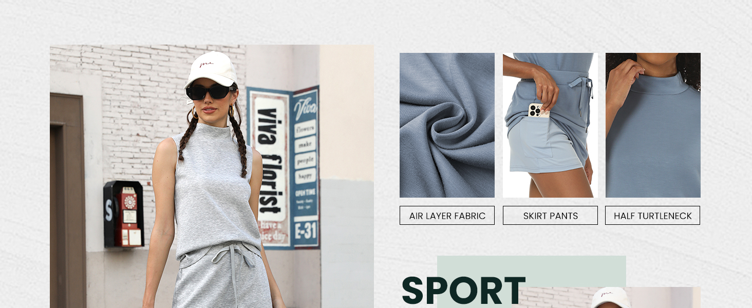 Clothing Mock Neck Tanks Tennis Skirts with Pockets Spring Active Clothes