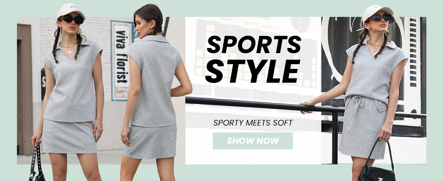 Womens Two Piece Skirt Sets Tennis Outfits