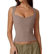 QINSEN Women's Sexy Sweetheart Neck Sleeveless T Shirts Double Lined Tees Slimming Fit Tops