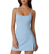 QINSEN Womens Spaghetti Strap Tennis Dress with Shorts Workout Side Slit Active Golf Dresses
