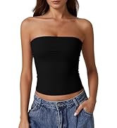 QINSEN Women's Tube Tops Strapless Bandeau Tops Double Lined Slim Fit Summer Going Out Tank Tops