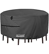 ULTCOVER Round Patio Furniture Cover - Outdoor Waterproof Table with Chair Set Cover 60 inch, Black