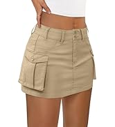 LILLUSORY Women Cargo Mini Skirt Denim Jean Dress with Pocket