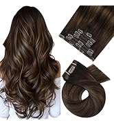 Moresoo Clip in Hair Extensions for Women Darkest Brown Mixed with Chestnut Brown Balayage Human ...