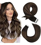 Moresoo Ombre Tape in Extensions Human Hair Seamless Hair Extensions Tape in Balayage Darkest Bro...