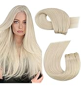 Moresoo Blonde Hair Weft Extensions Real Huamn Hair 24 Inch Sew in Hair Extensions Color #60 Plat...
