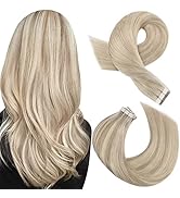 Moresoo Tape in Human Hair Extensions Blonde Highlighted Tape in Extensions Real Hair Invisible H...