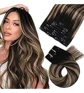 Moresoo Clip in Hair Extensions Balayage Double Weft Hair Extensions Clip in Human Hair Ombre Bla...