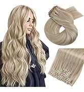 Moresoo Seamless Clip in Hair Extensions Clip in Human Hair Extensions 18 Inch 120g 7pcs Blonde R...