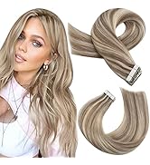 Moresoo Highlight Tape in Hair Extensions Blonde Tape in Extensions Human Hair for Short Hair Lig...