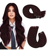 Moresoo Weft Hair Extensions Dark Red Sew in Hair Extensions Real Human Hair Double Weft Sew in H...