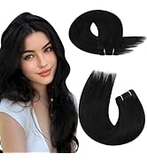 Moresoo Black Sew in Hair Extensions Real Human Hair Off Black Double Weft Sew in Weft Hair Exten...