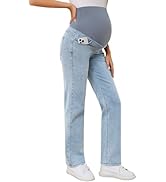POSHGLAM Women's Maternity Jeans Straight Leg Over Belly Comfy Stretch Denim Pants, S-XXL
