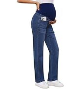 POSHGLAM Women's Maternity Jeans Straight Leg Over Belly Comfy Stretch Denim Pants, S-XXL