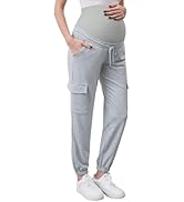 POSHGLAM Women's Maternity Cargo Pants Joggers Casual Workout Comfy Stretch Sweatpants with Draws...