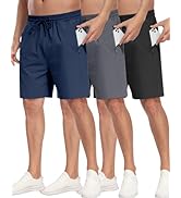 PARISDIARY 3 Pack Men's Athletic Running Shorts with Zipper Pockets,7" Gym Workout Basketball Hik...