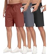 PARISDIARY 3 Pack Men's Athletic Running Shorts with Zipper Pockets,7" Gym Workout Basketball Hik...