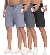 PARISDIARY 3 Pack Men's Athletic Running Shorts with Zipper Pockets,7" Gym Workout Basketball Hik...